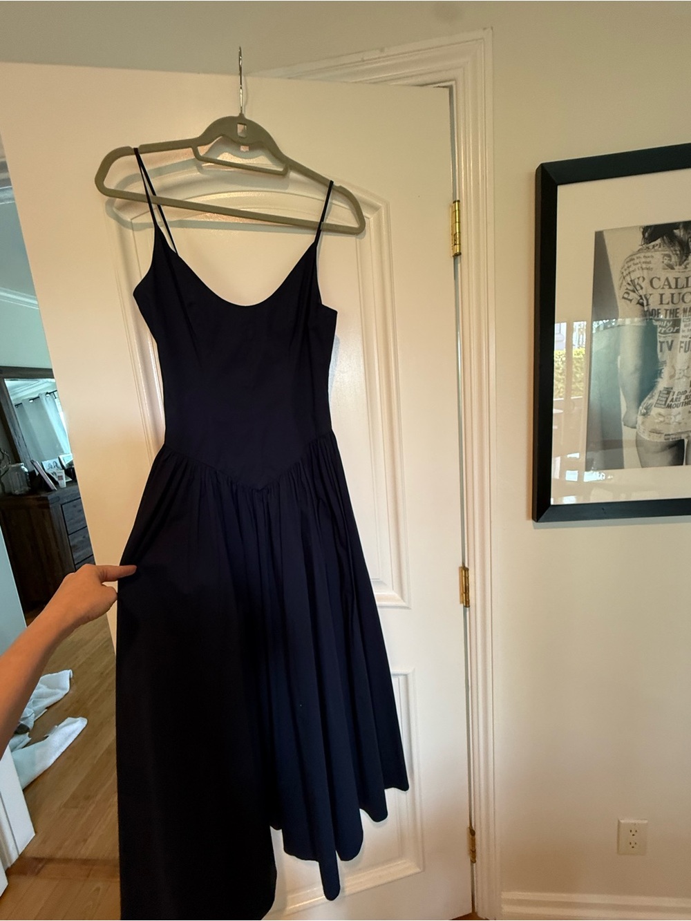 STAUD Navy Spaghetti-Strap Midi Dress